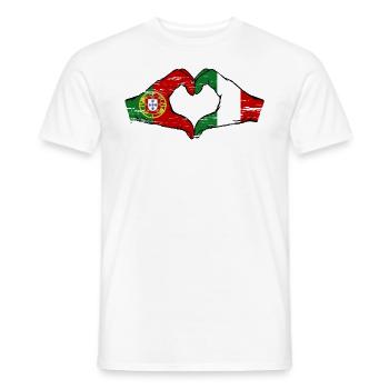 Portugal Italy Flag Hands Heart Shape Used - Men's T-Shirt - white - Front - AI Model Male 178 dark (178cm)