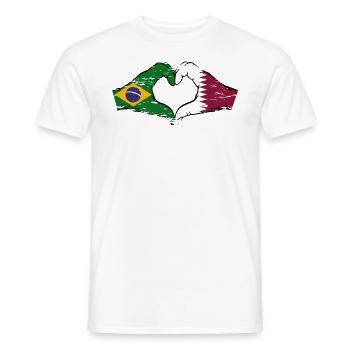 Brazil Qatar flag hands heart shape used - Men's T-Shirt - white - Front - AI Model Male 178 dark (178cm)