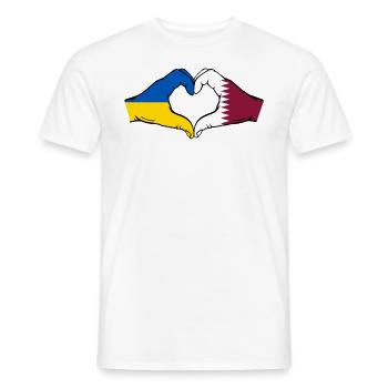 Ukraine Qatar Flag Hands Heart Shape - Men's T-Shirt - white - Front - AI Model Male 178 dark (178cm)