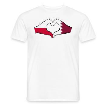 Poland Qatar Flag Hands Heart Shape - Men's T-Shirt - white - Front - AI Model Male 178 dark (178cm)