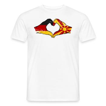 Germany Macedonia Flag Hands Heart Shape Used - Men's T-Shirt - white - Front - AI Model Male 178 dark (178cm)