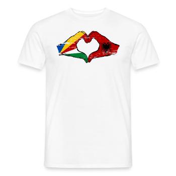 Seychelles Albanie Drapeau Mains Coeur Forme Utilisé - T-shirt homme - blanc - Devant - AI Model Male 178 dark (178cm)