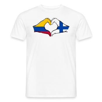 Colombie Finlande Drapeau Mains Coeur Forme - T-shirt homme - blanc - Devant - AI Model Male 178 dark (178cm)
