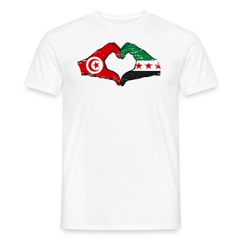 Tunisie Syrie Drapeau Mains Coeur Forme Utilisé - T-shirt homme - blanc - Devant - AI Model Male 178 dark (178cm)