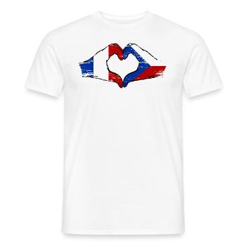 France République Tchèque Drapeau Mains Coeur Forme Utilisé - T-shirt homme - blanc - Devant - AI Model Male 178 dark (178cm)