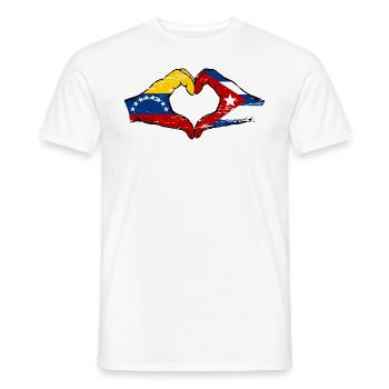 Venezuela Cuba Flag Hands Heart Shape Used - Men's T-Shirt - white - Front - AI Model Male 178 dark (178cm)