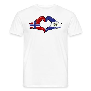 Norvège El Salvador drapeau mains forme de coeur utilisé - T-shirt homme - blanc - Devant - AI Model Male 178 dark (178cm)