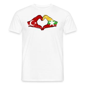 Turquie Myanmar drapeau mains forme de coeur utilisé - T-shirt homme - blanc - Devant - AI Model Male 178 dark (178cm)