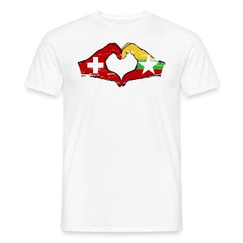 Suisse Myanmar drapeau mains forme de coeur utilisé - T-shirt homme - blanc - Devant - AI Model Male 178 dark (178cm)
