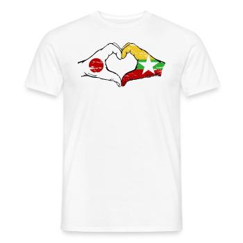 Japon Myanmar drapeau mains forme de coeur utilisé - T-shirt homme - blanc - Devant - AI Model Male 178 dark (178cm)