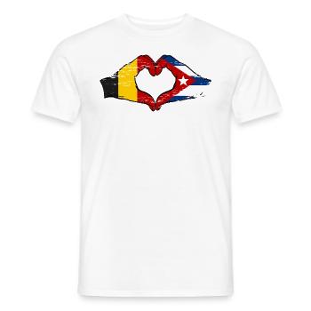 Belgium Cuba flag hands heart shape used - Men's T-Shirt - white - Front - AI Model Male 178 dark (178cm)