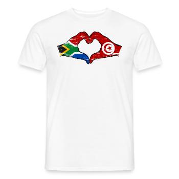 Afrique du Sud Tunisie drapeau mains forme de coeur utilisé - T-shirt homme - blanc - Devant - AI Model Male 178 dark (178cm)