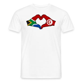 Afrique du Sud Tunisie Drapeau Mains Coeur Forme - T-shirt homme - blanc - Devant - AI Model Male 178 dark (178cm)