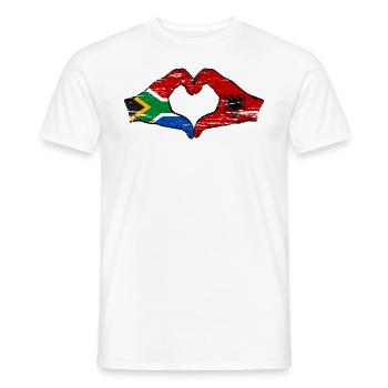 Afrique du Sud Albanie Drapeau Mains Coeur Forme Utilisé - T-shirt homme - blanc - Devant - AI Model Male 178 dark (178cm)