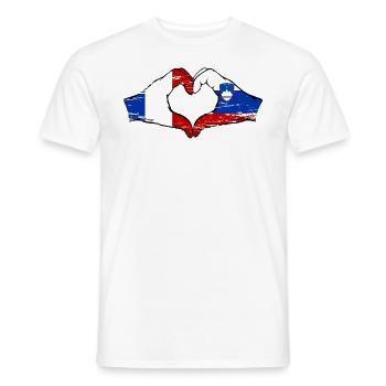 France Slovénie drapeau mains forme de coeur utilisé - T-shirt homme - blanc - Devant - AI Model Male 178 dark (178cm)