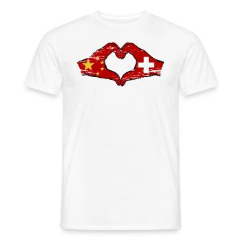 Chine Suisse Drapeau Mains Coeur Forme Utilisé - T-shirt homme - blanc - Devant - AI Model Male 178 dark (178cm)