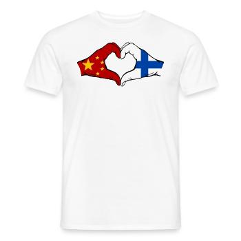 Chine Finlande Drapeau Mains Coeur Forme - T-shirt homme - blanc - Devant - AI Model Male 178 dark (178cm)