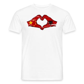 Chine Albanie Drapeau Mains Coeur Forme Utilisé - T-shirt homme - blanc - Devant - AI Model Male 178 dark (178cm)