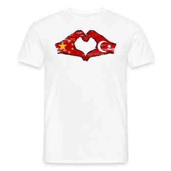 Chine Turquie drapeau mains forme coeur utilisé - T-shirt homme - blanc - Devant - AI Model Male 178 dark (178cm)