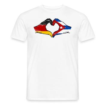 Germany Cuba Flag Hands Heart Shape Used - Men's T-Shirt - white - Front - AI Model Male 178 dark (178cm)