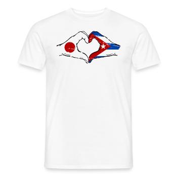Japan Cuba Flag Hands Heart Shape Used - Men's T-Shirt - white - Front - AI Model Male 178 dark (178cm)