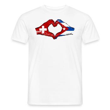 Switzerland Cuba Flag Hands Heart Shape Used - Men's T-Shirt - white - Front - AI Model Male 178 dark (178cm)