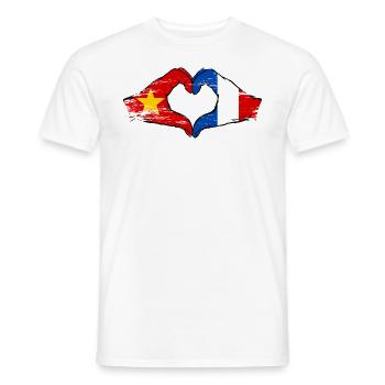 Vietnam France Flag Hands Heart Shape Used - Men's T-Shirt - white - Front - AI Model Male 178 dark (178cm)