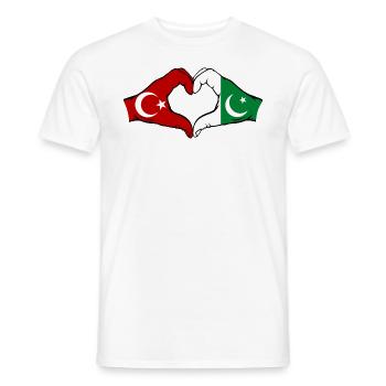 Turkey Pakistan Flag Hands Heart Shape - Men's T-Shirt - white - Front - AI Model Male 178 dark (178cm)
