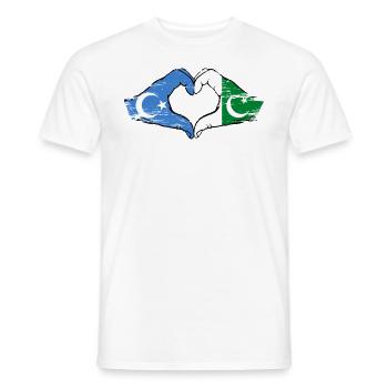 Uyghur Pakistan flag hands heart shape used - Men's T-Shirt - white - Front - AI Model Male 178 dark (178cm)