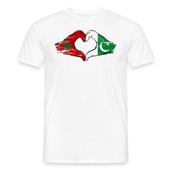 Drapeau du Maroc Pakistan mains en forme de coeur utilisé - T-shirt homme - blanc - Devant - AI Model Male 178 dark (178cm)