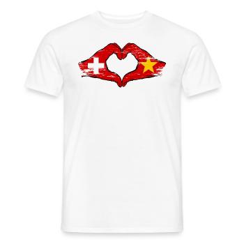 Suisse Vietnam Drapeau Mains Coeur Forme Utilisé - T-shirt homme - blanc - Devant - AI Model Male 178 dark (178cm)