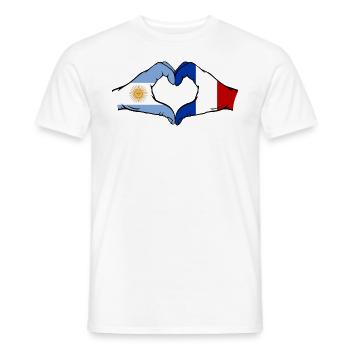 Argentina France Flag Hands Heart Shape - Men's T-Shirt - white - Front - AI Model Male 178 dark (178cm)