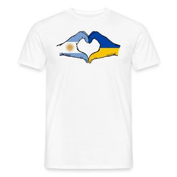 Argentina Ukraine Flag Hands Heart Shape - Men's T-Shirt - white - Front - AI Model Male 178 dark (178cm)