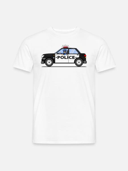 Polizeiauto mit Polizist Schwarz und Weiß - Männer T-Shirt - Weiß