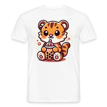 Süßer Tiger Boba Tee Illustration - Männer T-Shirt - Weiß - Vorne - AI Model Male 178 dark (178cm)