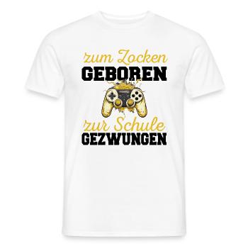 Zum Zocken Geboren Zur Schule Gezwungen Gaming - Männer T-Shirt - Weiß - Vorne - AI Model Male 178 dark (178cm)