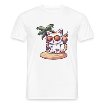 Katze Sommer Strand Comic - Männer T-Shirt - Weiß - Vorne - AI Model Male 178 dark (178cm)
