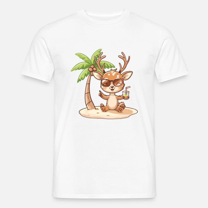 Hirsch Sommer Strand Comic - Männer T-Shirt - Weiß