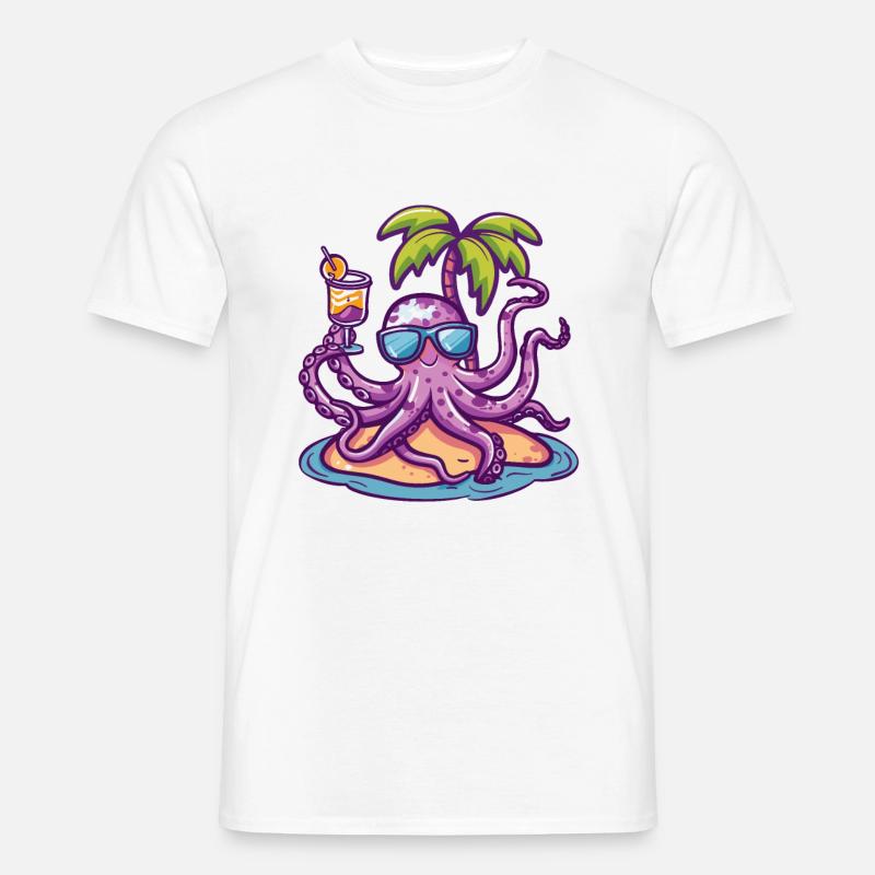 Oktopus Sommer Strand Comic - Männer T-Shirt - Weiß