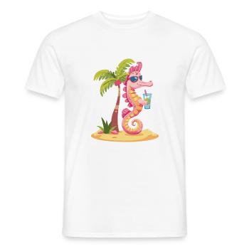 Bande dessinée Seahorse Summer Beach - T-shirt homme - blanc - Devant - AI Model Male 178 dark (178cm)