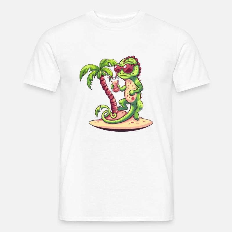 Chameleon Sommer Strand Comic - Männer T-Shirt - Weiß