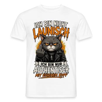 Katze Nicht Launisch Authentisch Shirt - Männer T-Shirt - Weiß - Vorne - AI Model Male 178 dark (178cm)