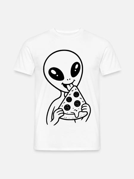 Alien mit Pizza - Männer T-Shirt - Weiß
