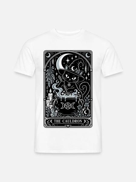 Katzenhexe am Kessel: Mondmagie - Männer T-Shirt - Weiß