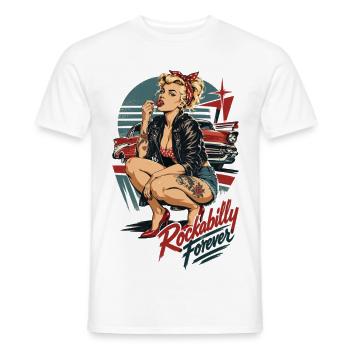 Rockabilly Forever Pin Up Girl mit Kirsche - Männer T-Shirt - Weiß - Vorne - AI Model Male 178 dark (178cm)