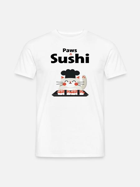 Ich liebe Katzen und Sushi - Männer T-Shirt - Weiß