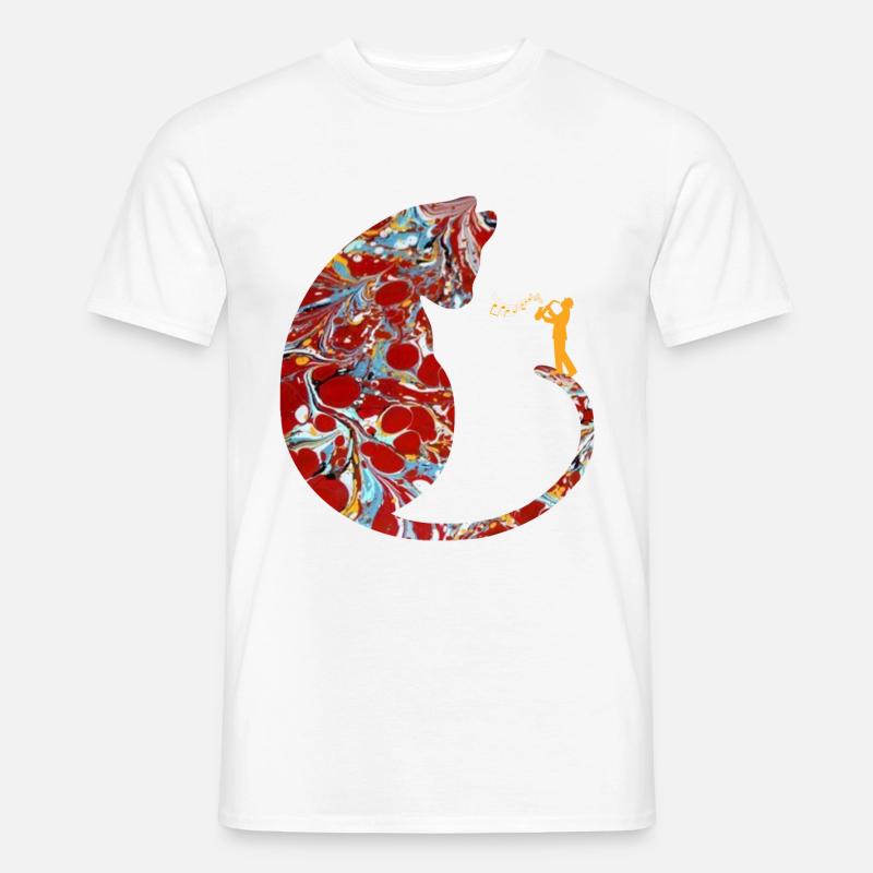 chat avec saxophone e 251 - T-shirt homme - blanc