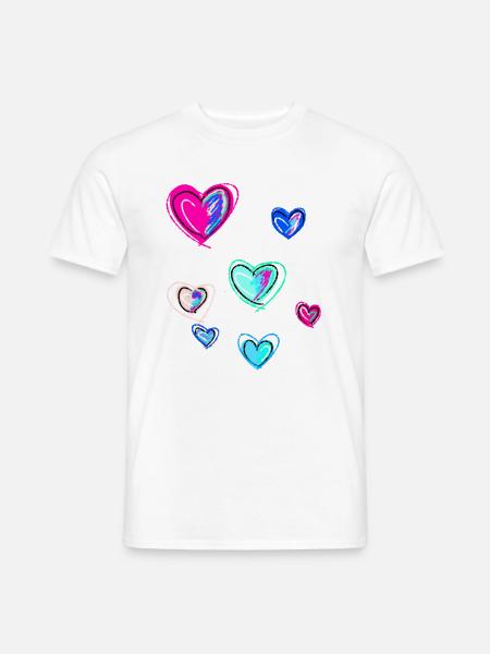 Herzen,,sketch, Zeichnung, Herz, bunte Herzen - Mænd T-shirt - hvid