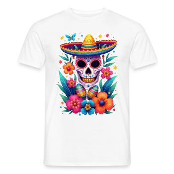 Crâne d’héritage hispanique avec fleurs - T-shirt homme - blanc - Devant - AI Model Male 178 dark (178cm)