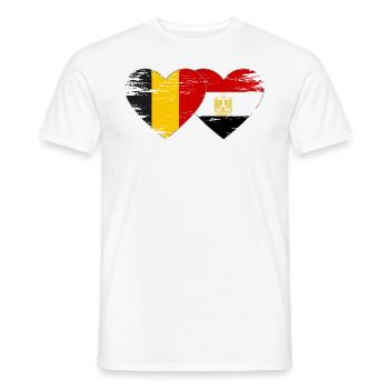 Belgium Egypt Flag Hands Heart Shape Used - Men's T-Shirt - white - Front - AI Model Male 178 dark (178cm)